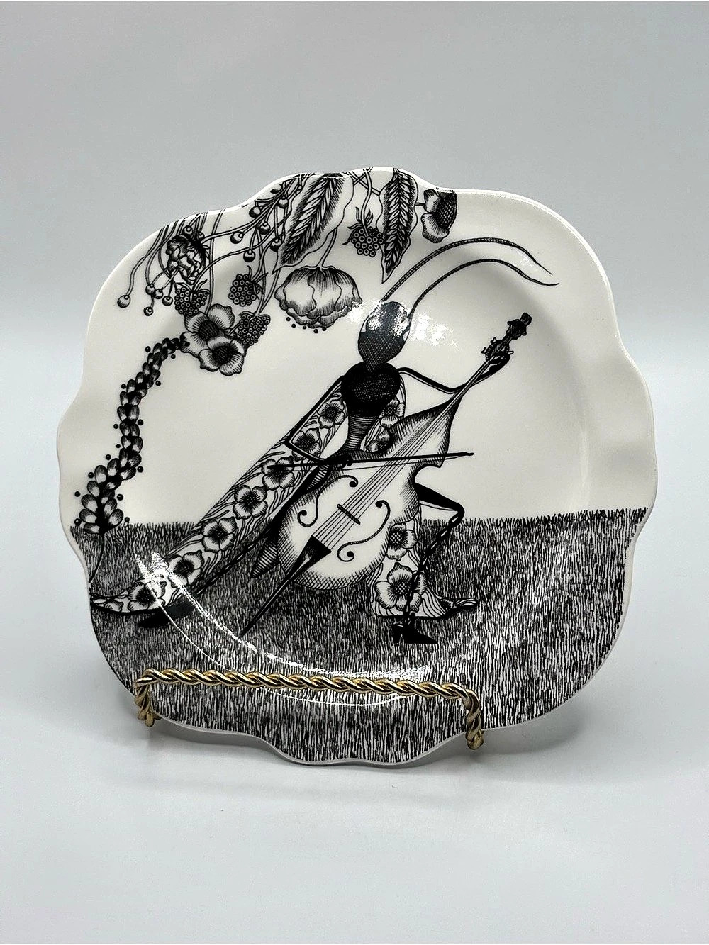 Anthropologie Florence Balducci Wild Masquerade Plate Cricket playing Cello 7”